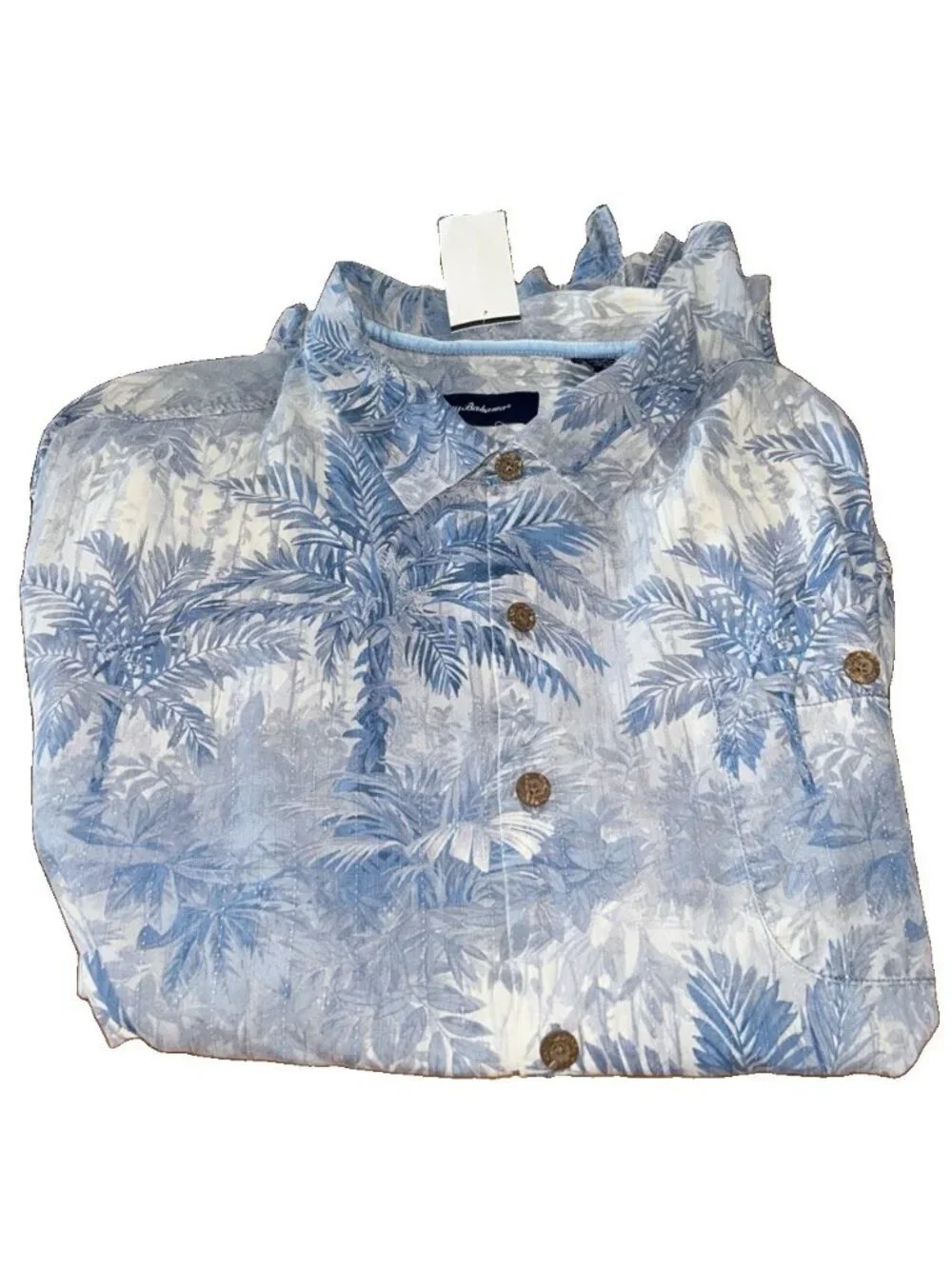 Tommy Bahama Men’s 2XB Blue Palm-Print Button-Up Silk Shirt